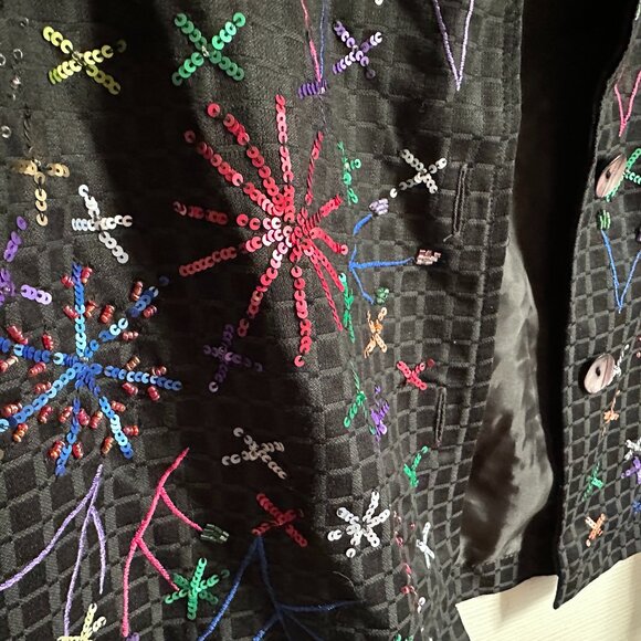 Draper's and Damon's Black Beaded Sequined Jacket FIREWORKS Women's Petite Large - Picture 3 of 14